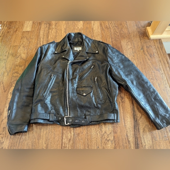 Vintage 1980's Heavy Genuine Leather Motorcycle Jacket, Size 46  L/XL - Picture 12 of 17